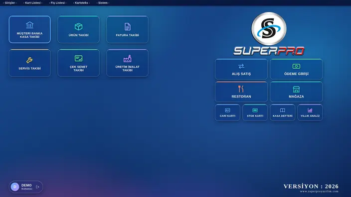 SuperPRO web uygulaması — Ana ekran