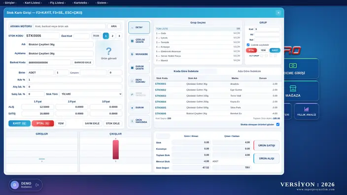 SuperPRO web uygulaması — Stok kartı