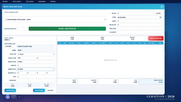 SuperPRO web uygulaması — Satış iade girişi