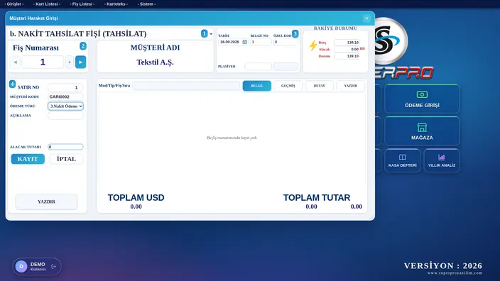 SuperPRO web uygulaması — Tahsilat girişi