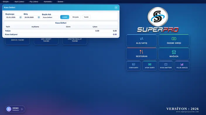 SuperPRO web uygulaması — Kasa defteri